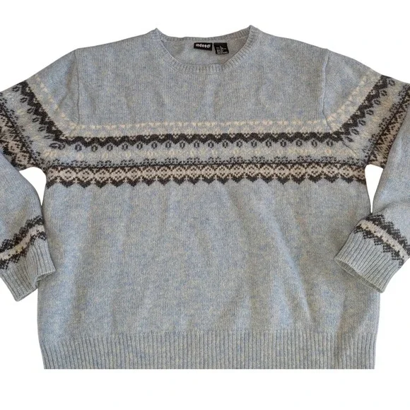 Vintage Indeed Fair Isle Shetland Wool Sweater Baby Blue Nordic Pullover Women L - Picture 5 of 8